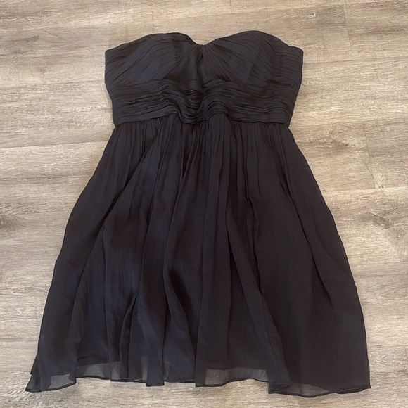 J. Crew Arabelle Size 14 Dress Navy Silk Chiffon Formal Bridesmaid Strapless - Picture 2 of 9